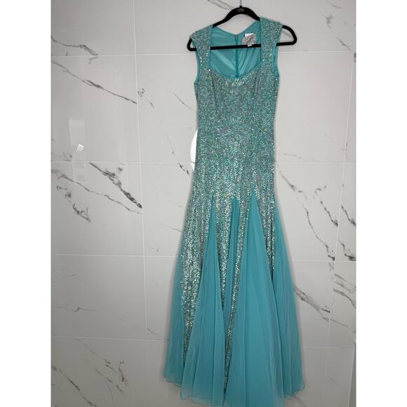 Turquoise Sequin Mermaid Evening Gown Sleeveless Prom Pageant Dress Size 4 - Picture 1 of 7